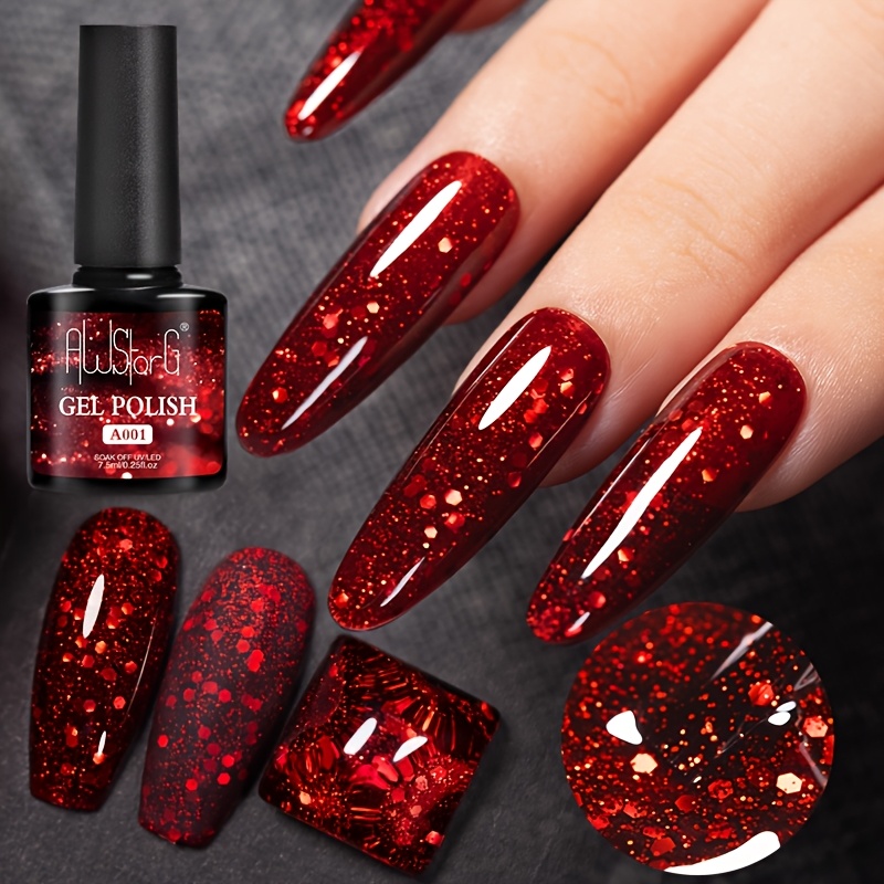Image of Awstorg 7.5ml Red Gel Nail Polish Crystal Semi-permanent Soak-off Gel Varnish Nail Art Manicure Base Matte Nail Polish