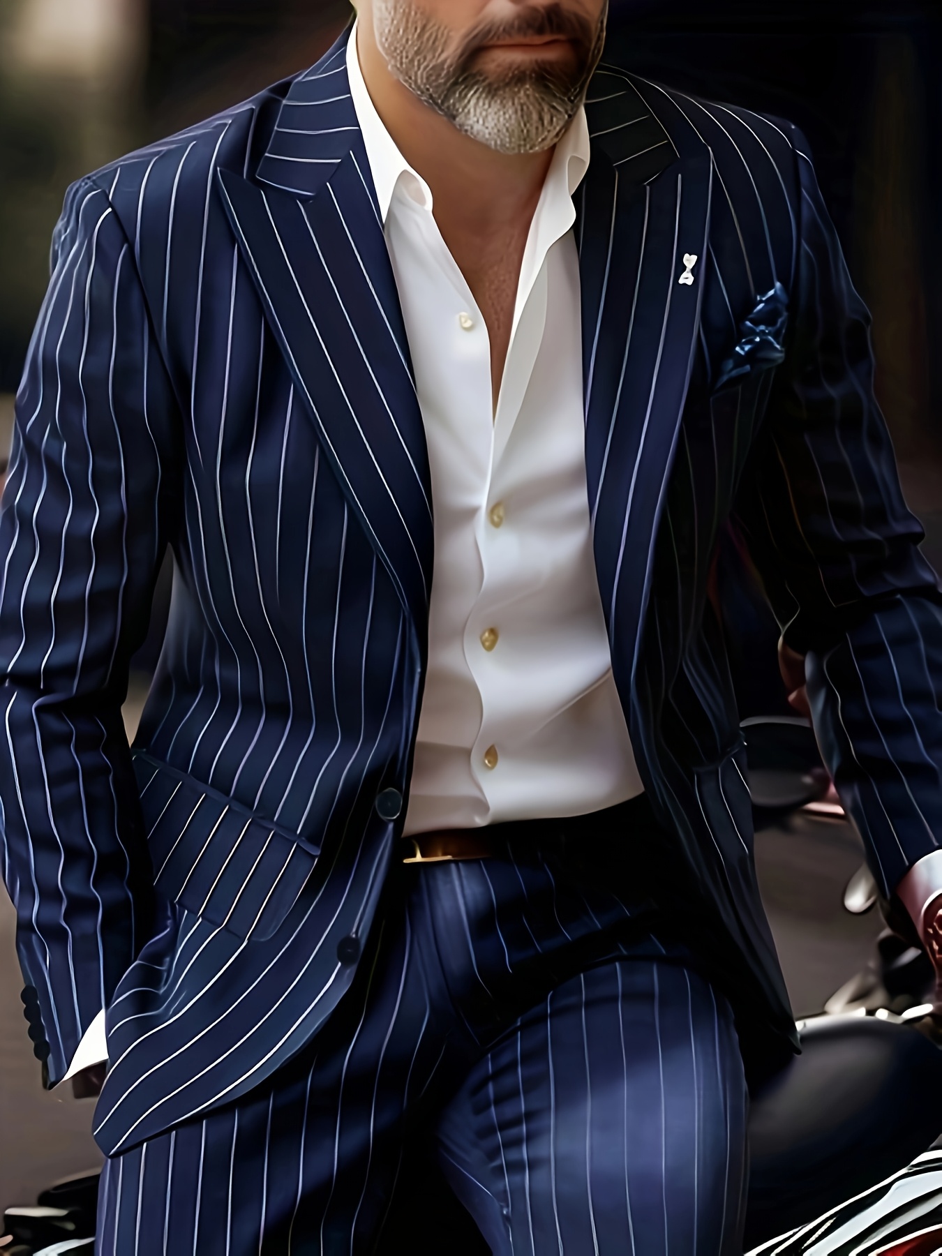 herrenanzug mit blauen streifen und weißer weste - leichtgewichts business-casual-jacke für büro, formelle anlässe & lässige kleidung,  -wear, formelles outfit, sophistizierter stil, nicht dehnbares material 0