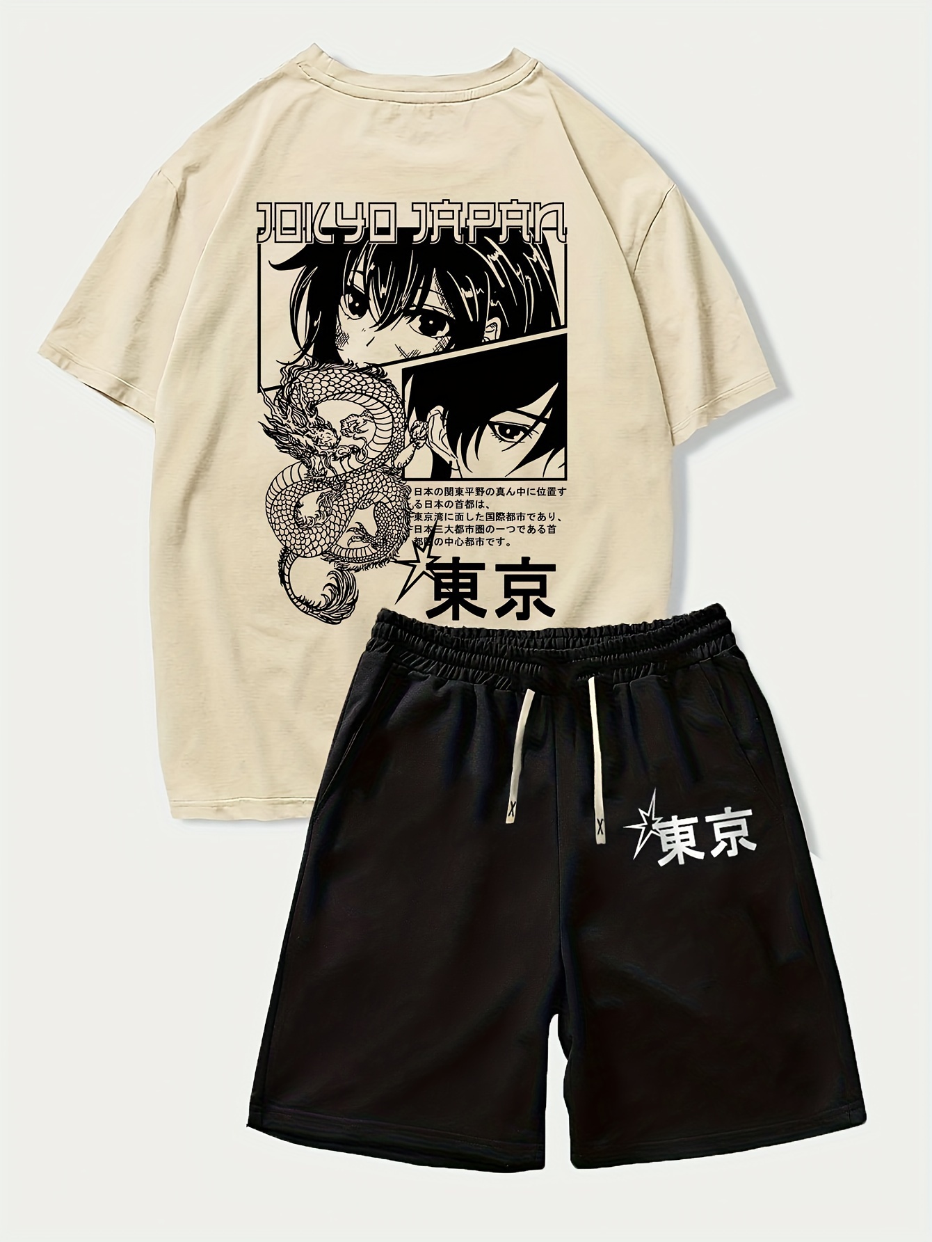 men's casual outfit set tokyo anime print short sleeve shirt