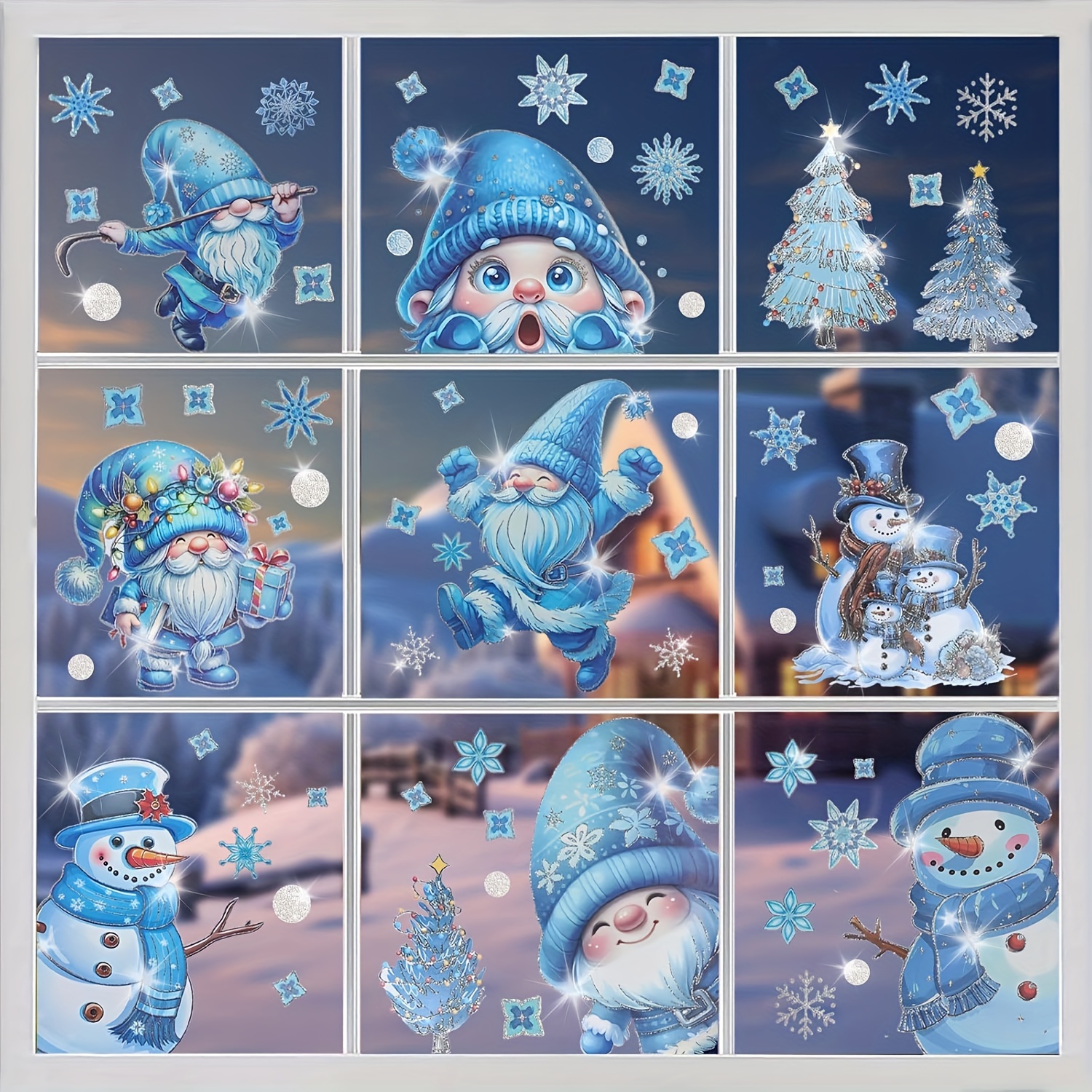 

9 Sheets 132element Christmas Blue Snowman Window Stickers Christmas Stickers Static Window Clings, Pvc Decals Decorations For Christmas Window Display, Home Decor, Party Decor Blue