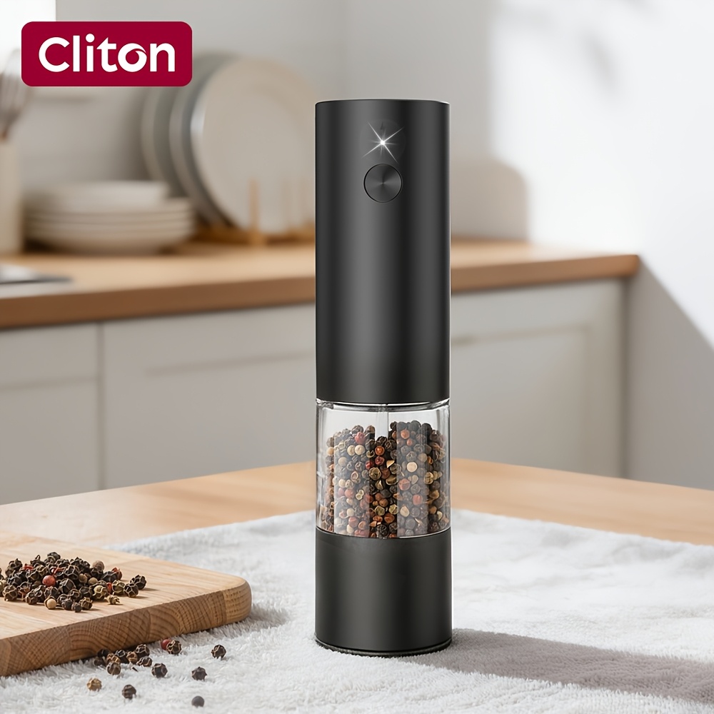 TEMU 1/2pcss Electric Salt And Pepper Grinder Set Kitchen Electric Spice Grinder Ceramic Grinding Core 2pcs Set With Storage Base Large Capacity