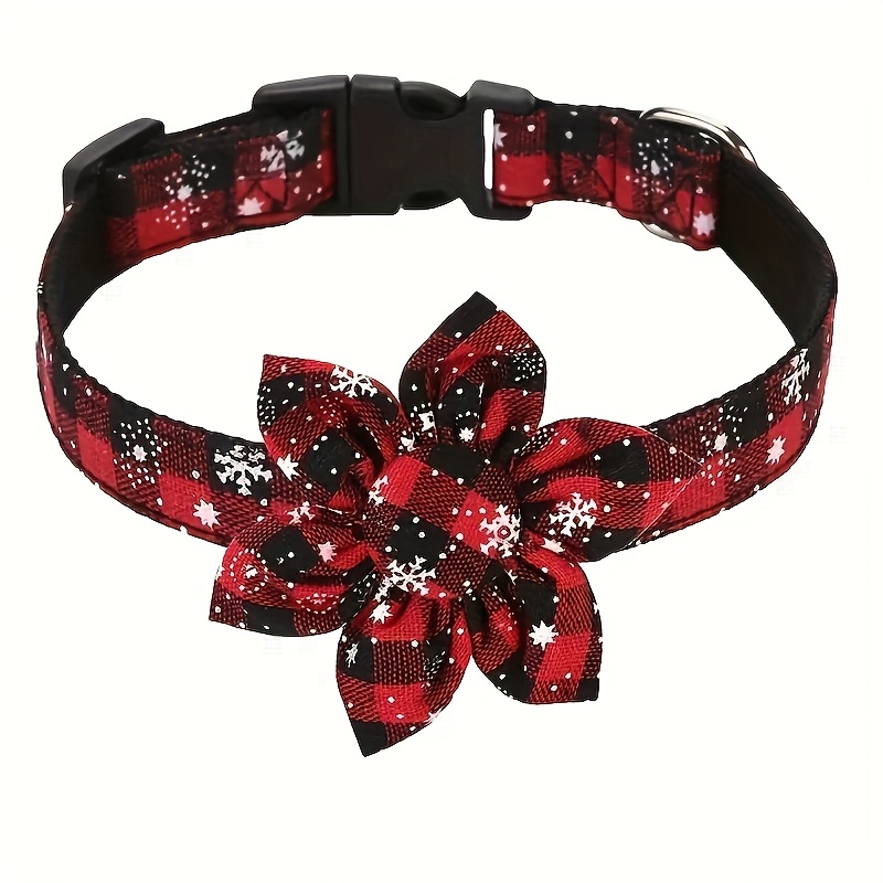 TEMU Collier de Noël ajustable YIWGM pour chien avec fleur et de neige à carreaux - Adapté aux chiens de petite, moyenne et grande taille, collier