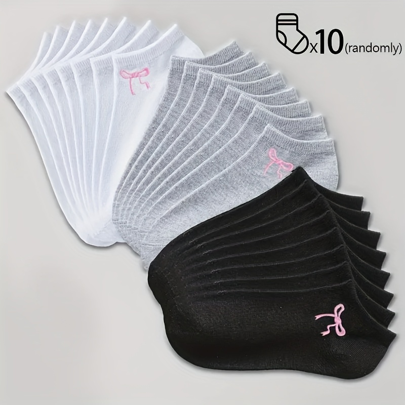 Random Pairs Black White Gray With Pink Bow Pattern Suitable For Girls' School Outdoor Soft Comfortable Breathable For