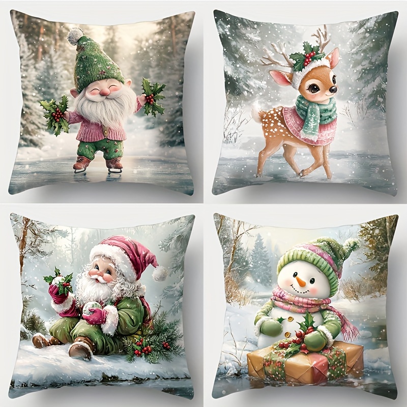 

4pcs, Christmas, New Art Santa , Dwarf, Snowman, , Pattern Pillowcase, Waist, 17.72 X 17.72 , Decoration, Decoration, Living Decoration, Sofa Decoration, No