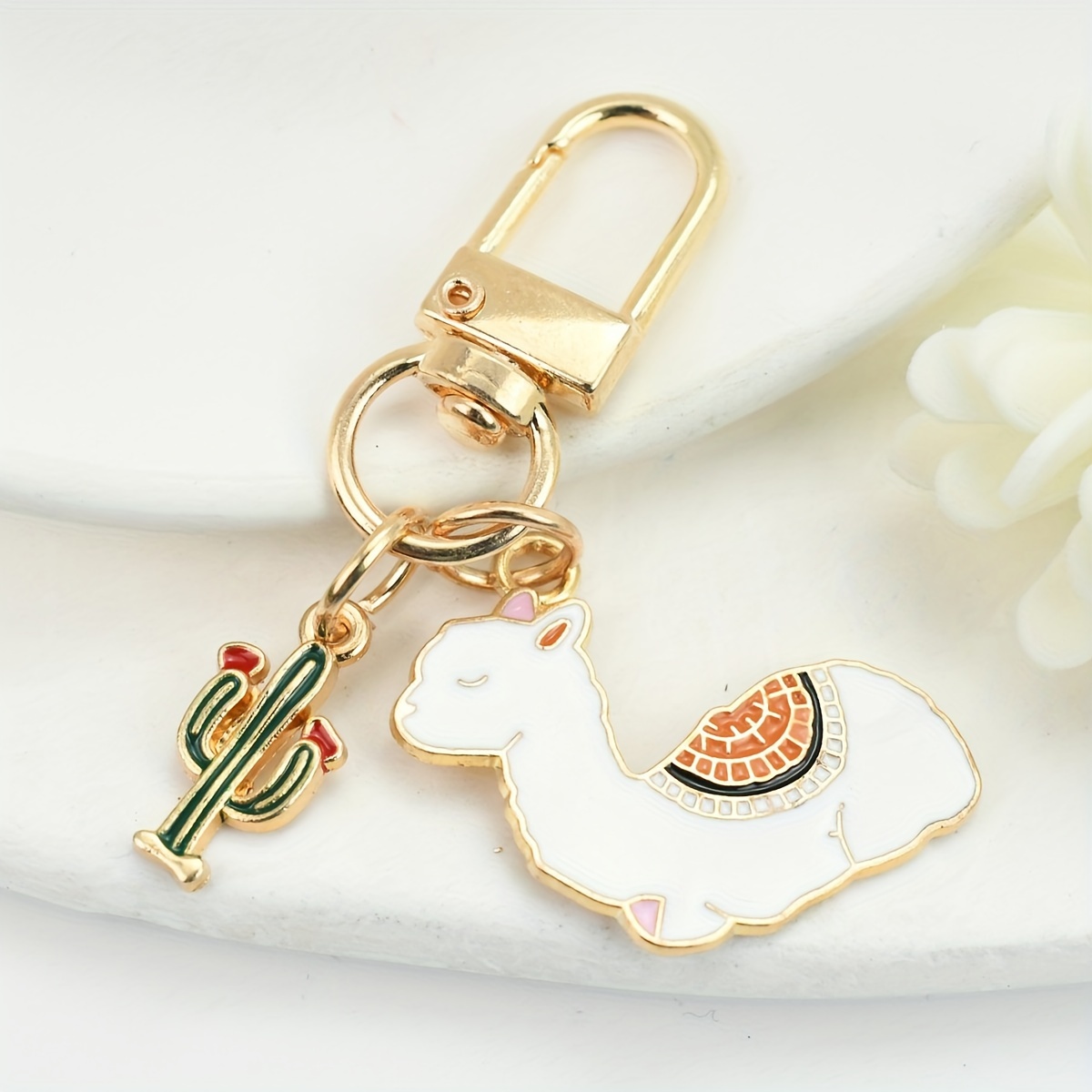 Image of 1pc Fashionable Red Alpaca And Cactus Keychain, Alloy Men' Key Pendant, Daily Wear Bag Accessory, Creative Birthday Gift For