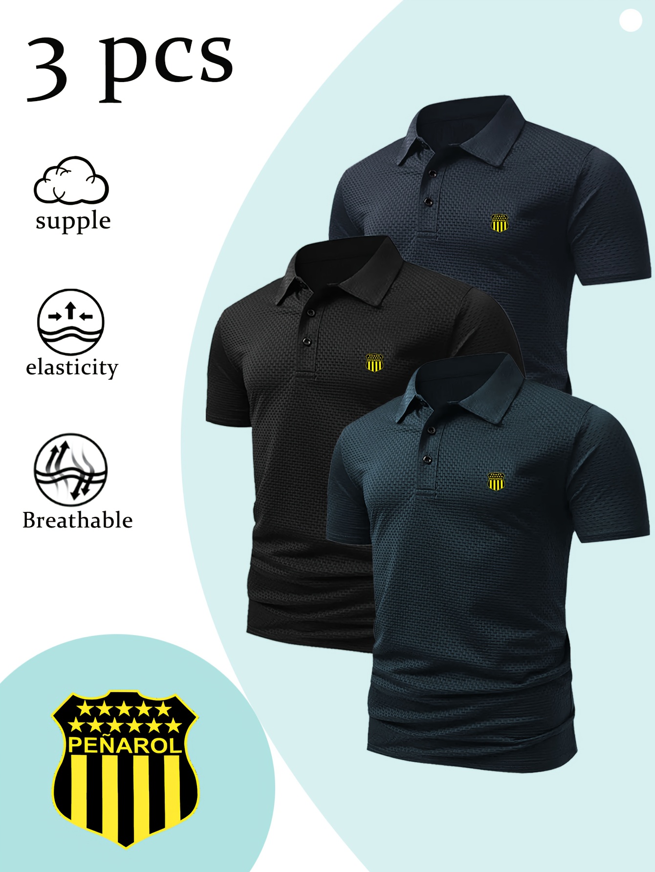 3pcs Men S Summer   Shirt Golf Shirt Men S Summer T-shirt Breathable Micro PENAROL Pattern Print Design Suitable for Men S Business Casual or Outdoor Sports Gift for Men