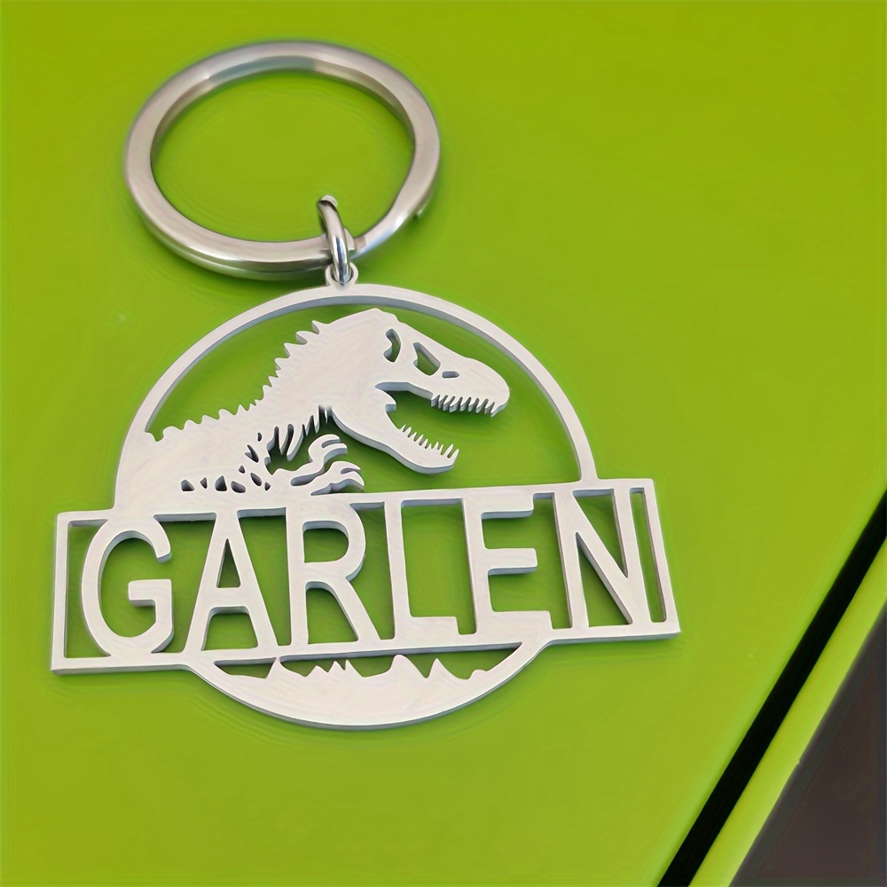 

Personalized Stainless Steel Keychain With Dinosaur Design And Name Engraving - Perfect Birthday Gift For Her