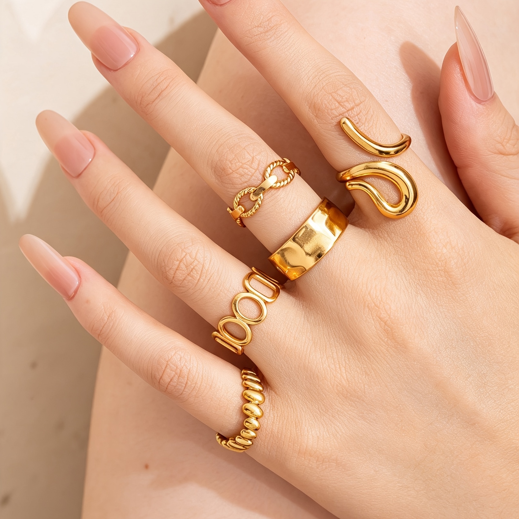 5pcs Y2K Hip-Hop Style Stainless Steel Ring Set