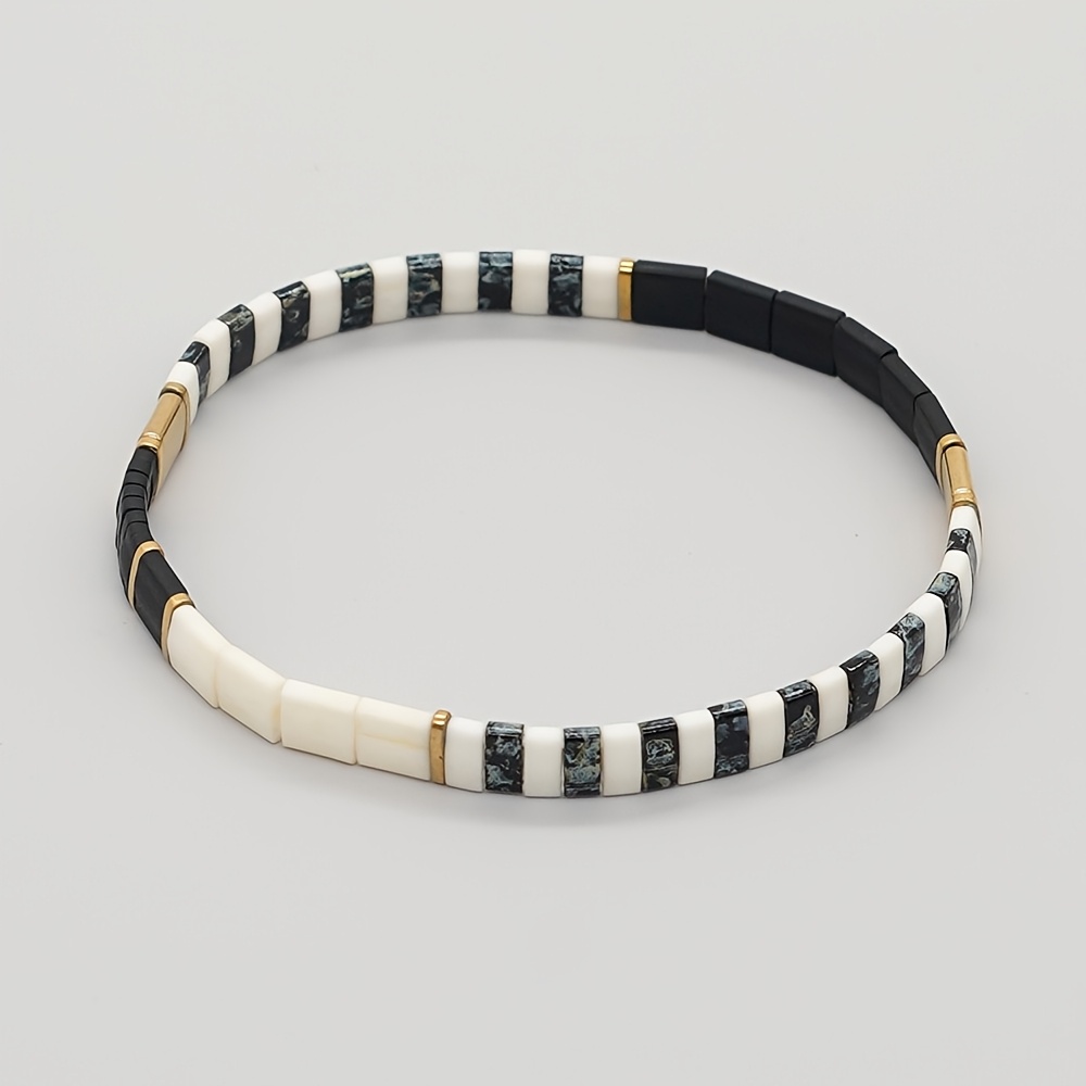 TEMU 1pz Bracciale in Vetro Tila con Perline 2024 Moda Fai da Te Braccialetti Elasticizzati Gioielli Semplici Regalo per Donne e Ragazze