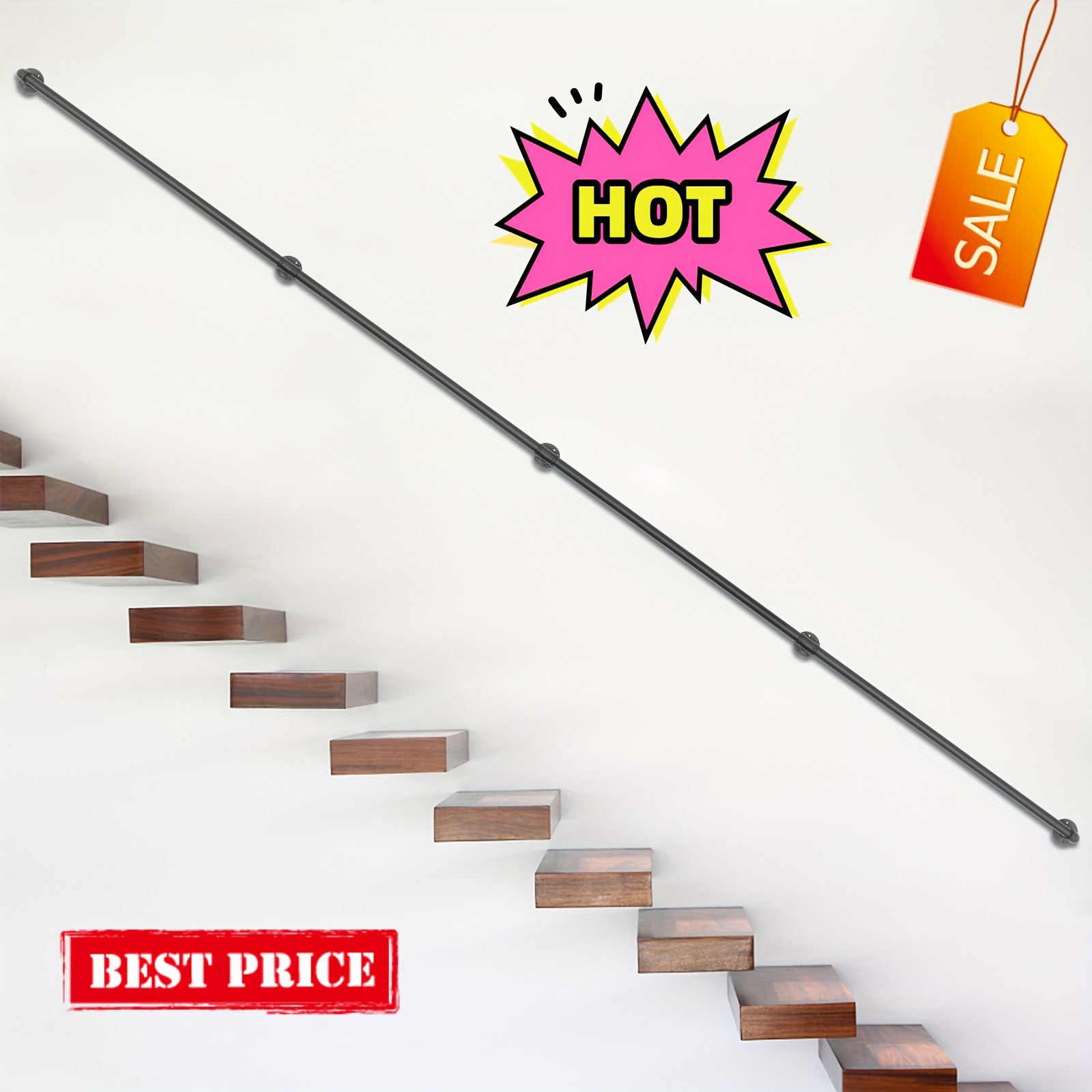 

4pcs 14ft Industrial Black Pipe Stair Handrail Staircase Handrail Wall Mount