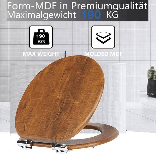 sedile wc con meccanismo di chiusura a strappo, in legno mdf, di