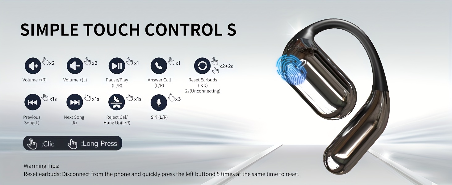 Eloriorz Earbuds Wireless Wireless Open-type Headphones BT5.3 Hanging Earphones HiFi Sound Quality With LED Display Ultra-long Standby 100H Noise Reduction Earphones Built-in Microphone HD Call Earphones, Sports, Running, Talking, Games