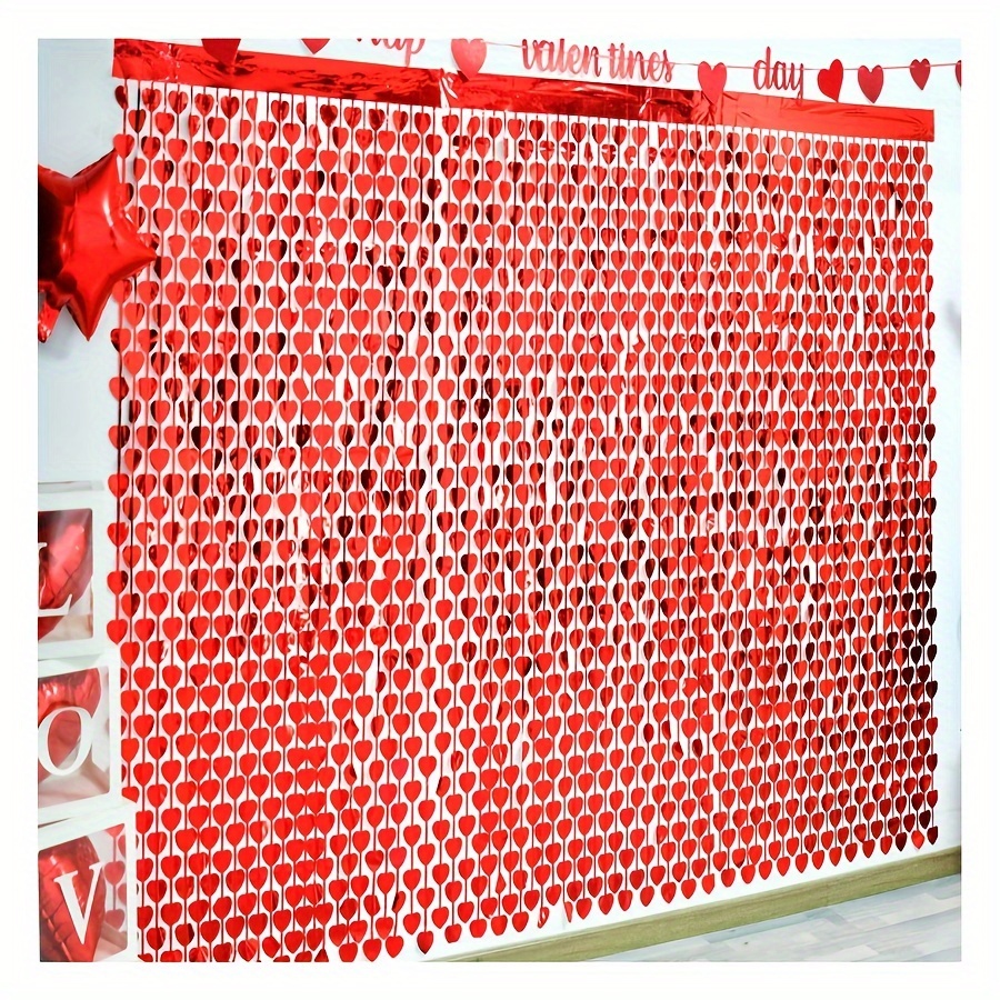 

1pc/3pcs, Red Heart Birthday Party Decorations, Foil Fringe Tinsel Photo Backdrop Streamer For Bachelorette, Bridal Shower, Wedding, Engagement, Valentines Party