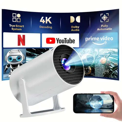 mini smart projector featuring 1080p high definition display effect with american plug 180 adjustable stand suitable for outdoor home theater environment