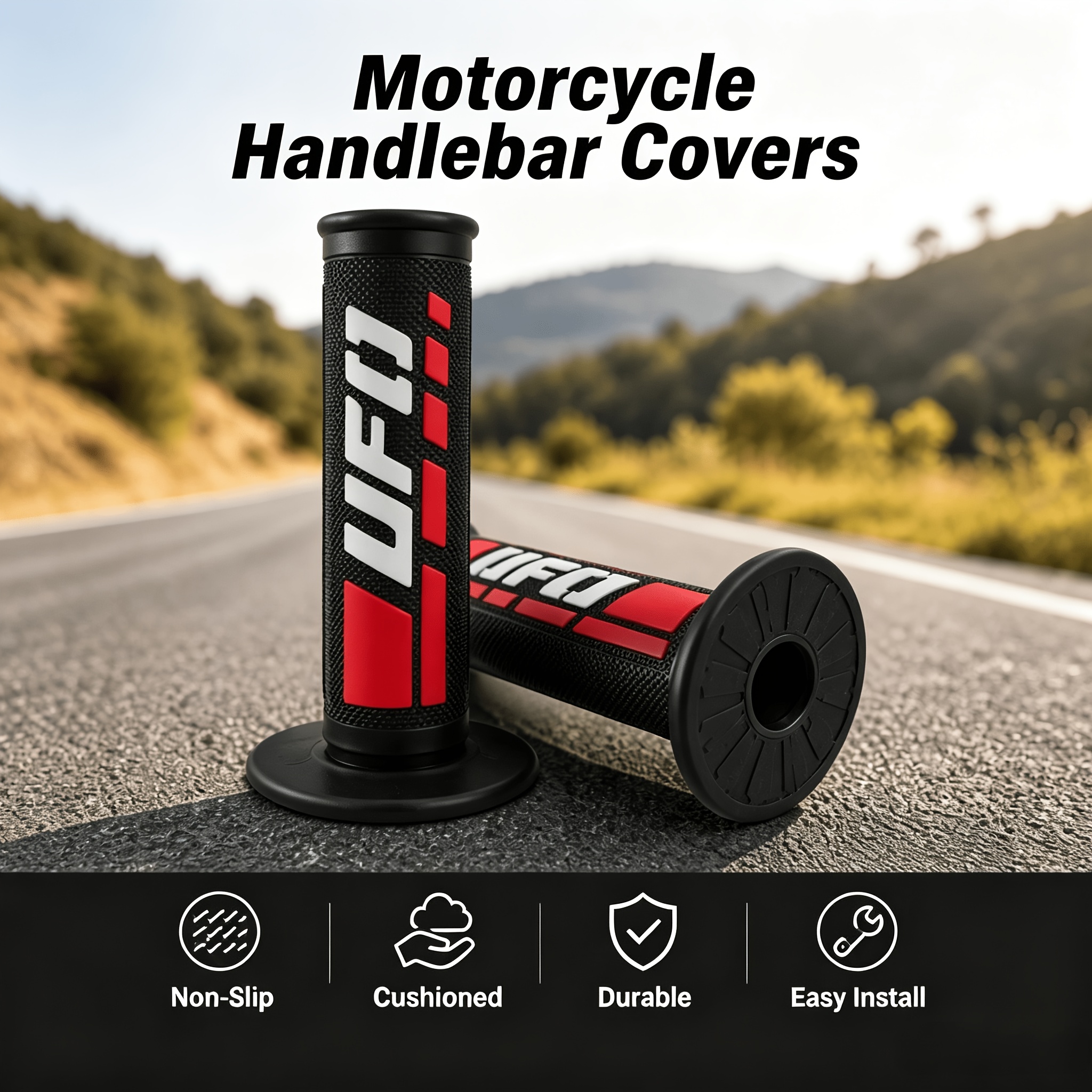 TEMU 2pcs Motorcycle Handlebar Parts, Dual Handle Grips, Replacement Grips For Motorcycles, Off Road Motorcycle Handlebar Grips, Universal For Most