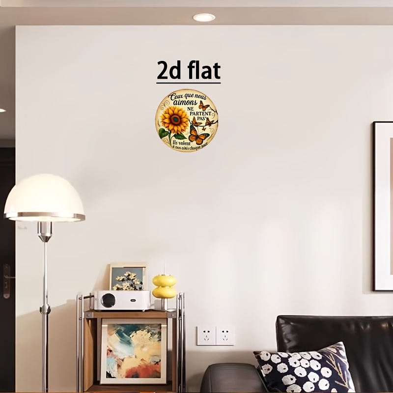 TEMU Plat 2D, [Plat 2D] Plaque commémorative de jardin de style français vintage - Décoration murale ronde en métal 20x20cm avec et papillon et