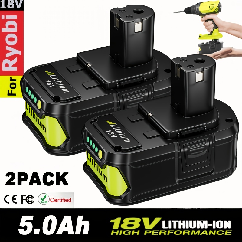 TEMU 2pcs 5.0ah 18v Lithium-ion For Ryobi Cordless Power Tools, Rechargeable 18650 Series, High Capacity, Compatible With P104 P105 P106 P108 P107