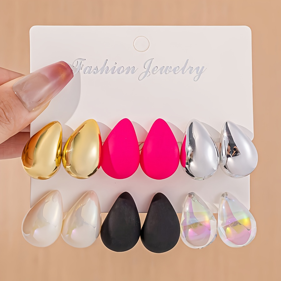 

3/4/6 Pairs Vintage Elegant Teardrop Earrings Set, Resin & Stainless Steel, Uv Plated Fashion Jewelry For