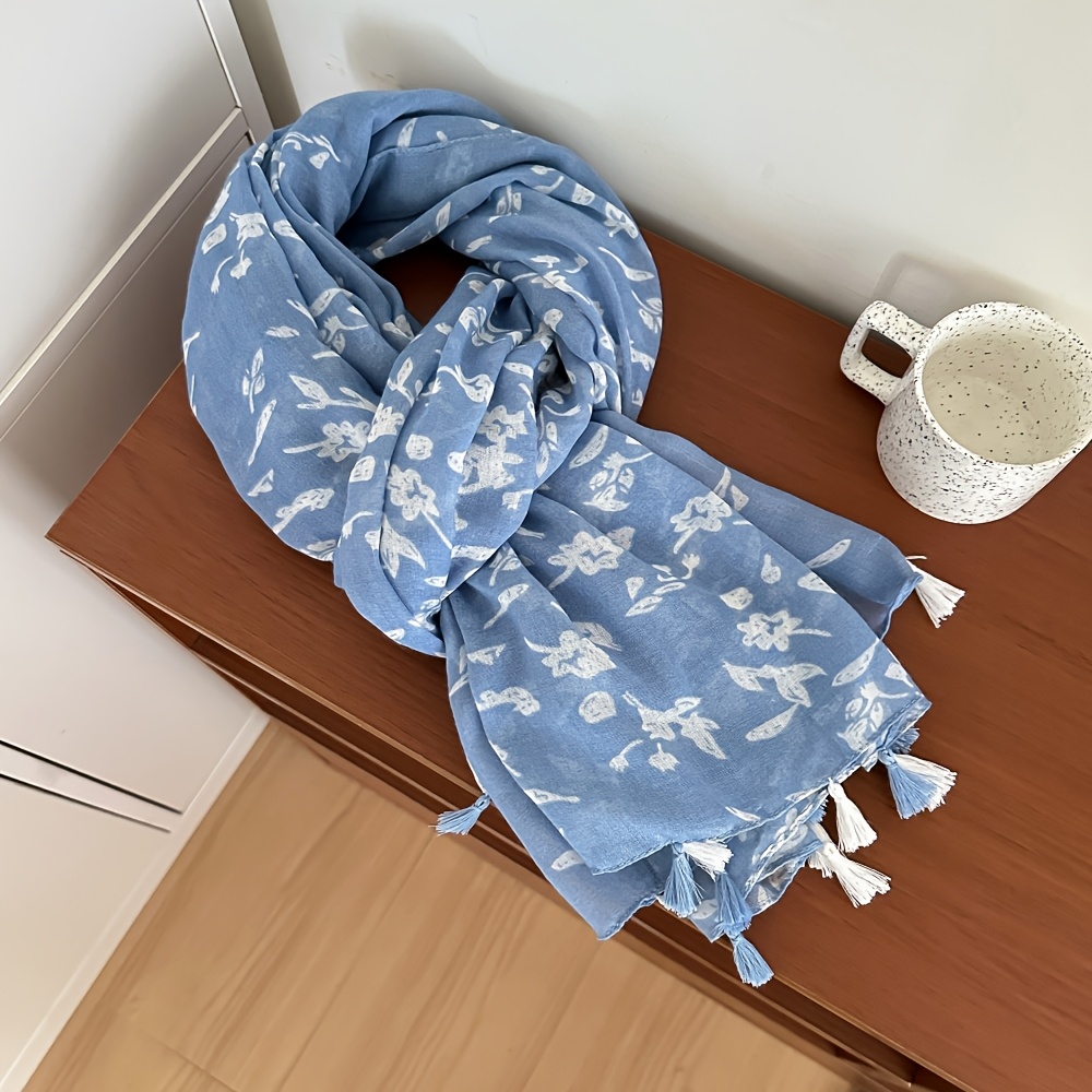 Spring/ And Light Scarf With Tassels, Artistic Shawl, Summer Printed Versatile Beach Towel, Lightweight Scarf