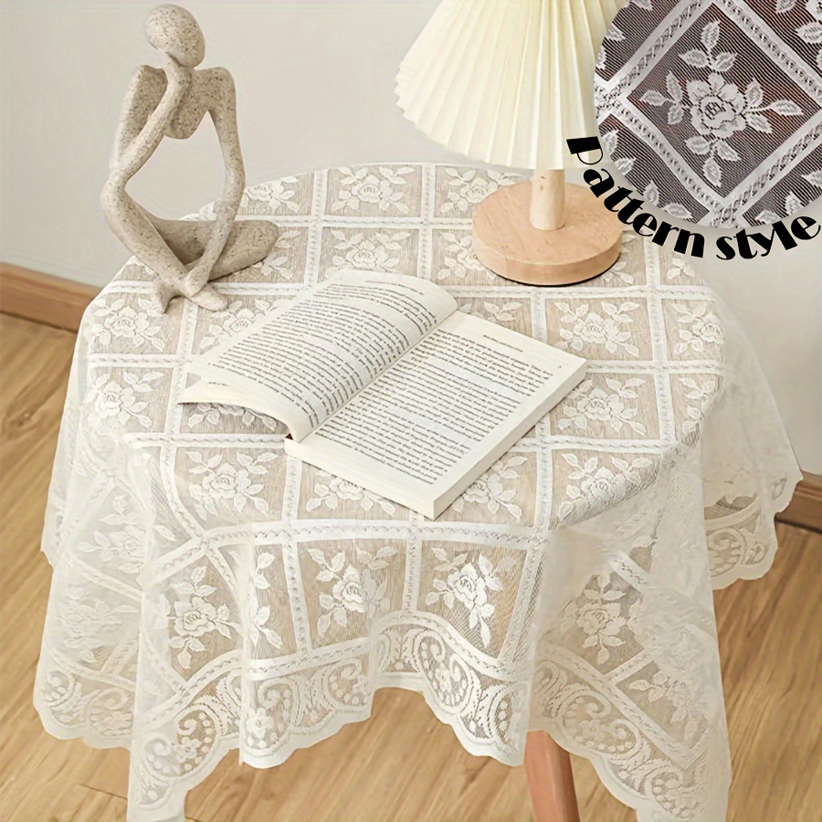 

Elegant Floral Lace Damask Tablecloth - Polyester Rectangle Table Cover With Knit Fabric Weave For Dining Room And Living Room Decor, Machine Washable - 1 Piece