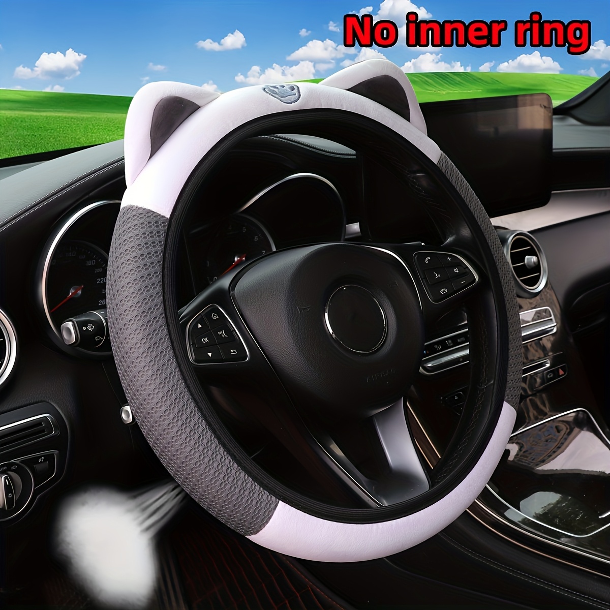 1pc Summer Breathable Mesh Cute Kitten Elastic Stretch Car Steering Wheel Cover Without Suitable For -15 Inch Car Additions