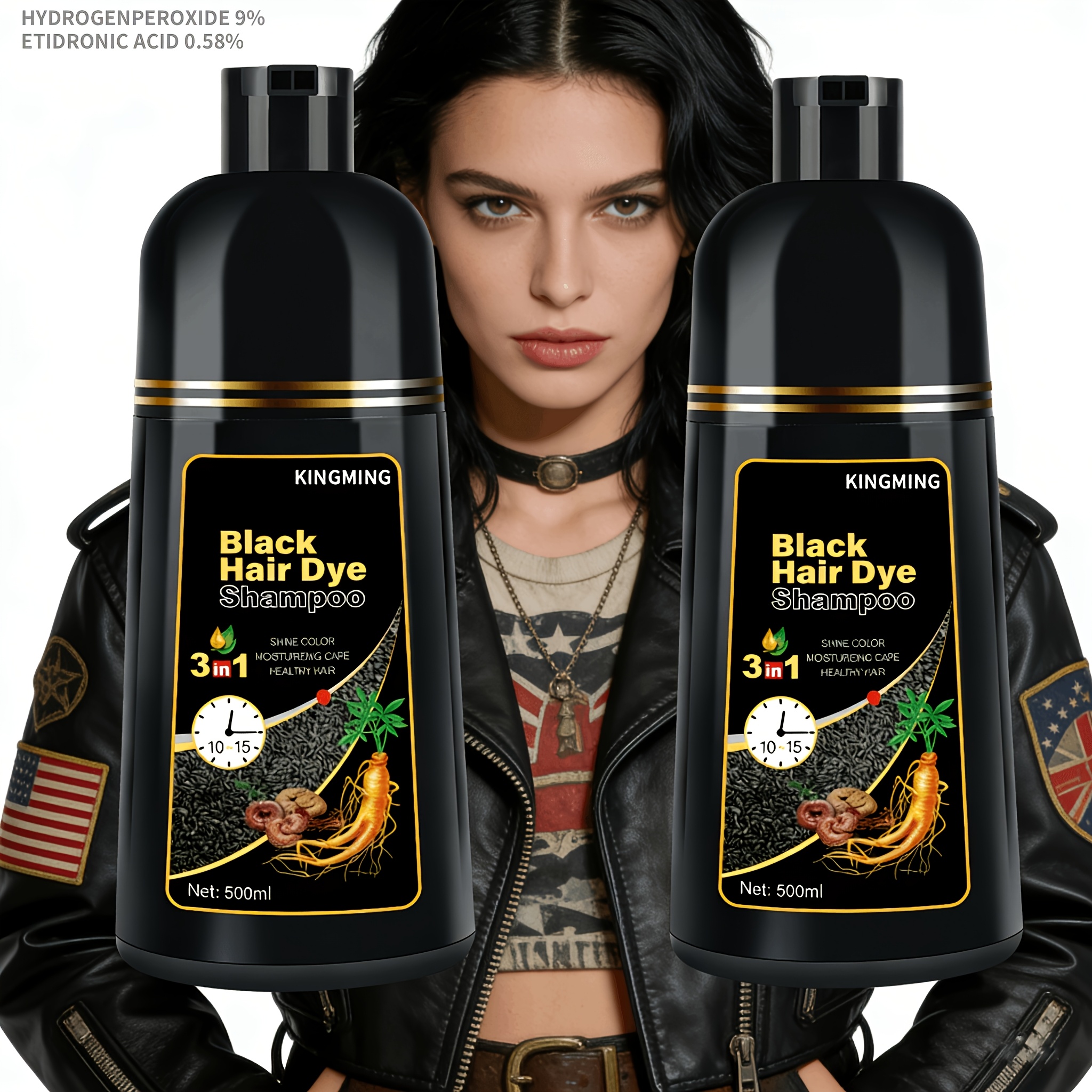 Image of 3-in-1 Hair Dye Shampoo | 2pcs 500ml Natural Ginger & Polygonum Multiflorum, The Scalp & Safe, , Of Durable Unisex Color