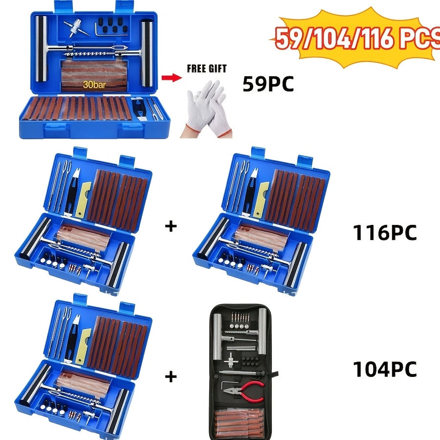 Tire Repair Tool Kit, Emergency Tire Plug Set, Suitable for Heavy-duty Vehicles, with A Portable Case, Suitable for Cars, Trucks, Motorcycles,   Vehicles, Tractors, A 59/104/116pcs Set, with A Portable Storage Case, Including A T-handle
