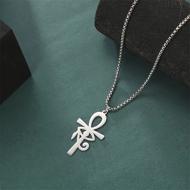 Image of Ancient Egypt Cross Necklace Stainless Steel Vintage Of Horus Pendant Chain Religious Amulet Jewelrys