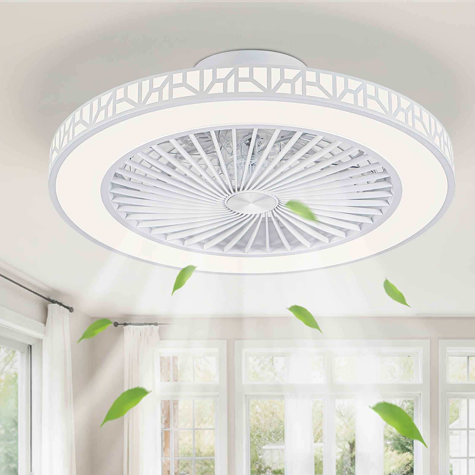 TEMU Modern Ceiling Fans With Lights, Low Profile Ceiling Fan With Light 6 Wind Speeds, 3000-6500k Dimmable Led, Reversible And Quiet Timing For