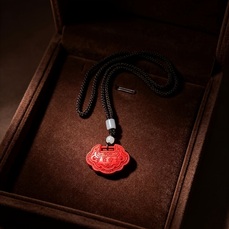 Bohemian Red Cinnabar Safety Lock Pendant, Elegant Gift