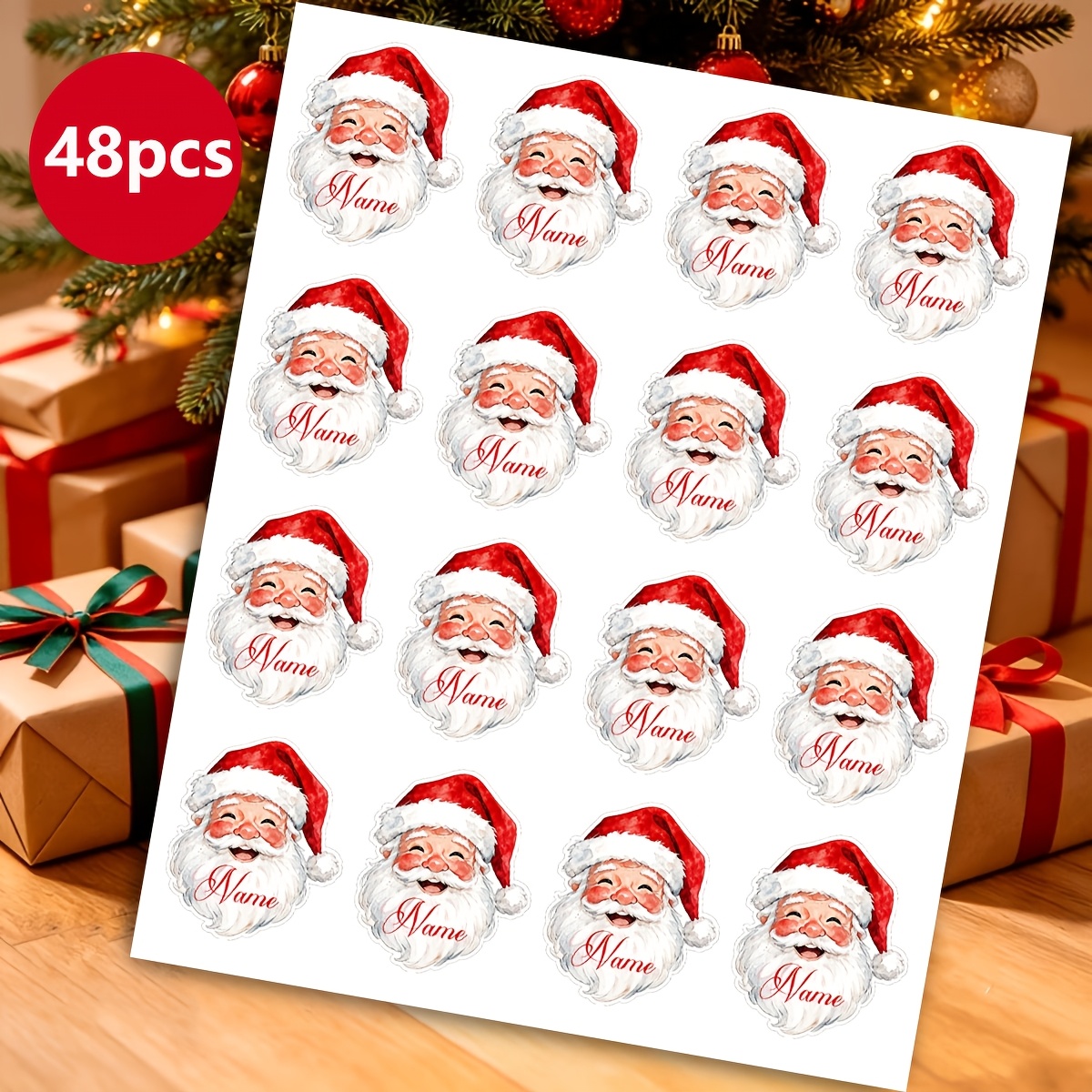 TEMU Personalized Custom Santa Claus Stickers, Self- Name Labels, /96pcs Holiday Gift Tag Set, Suitable For Decorating Gift Boxes, Envelopes,