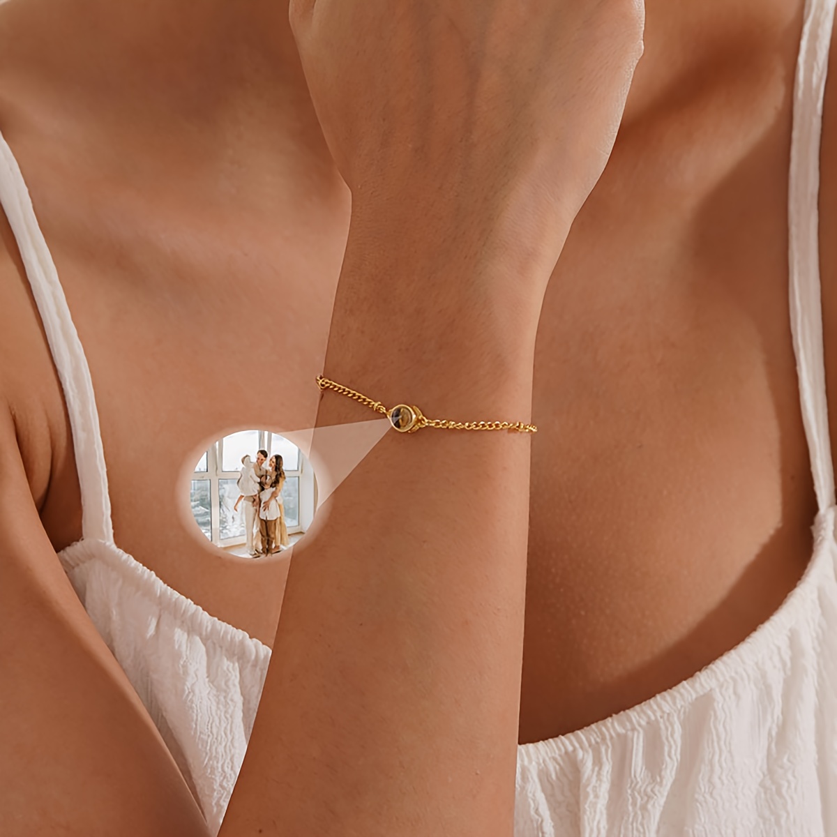 Personalized Projection Photo Bracelet, 18K Gold Plated