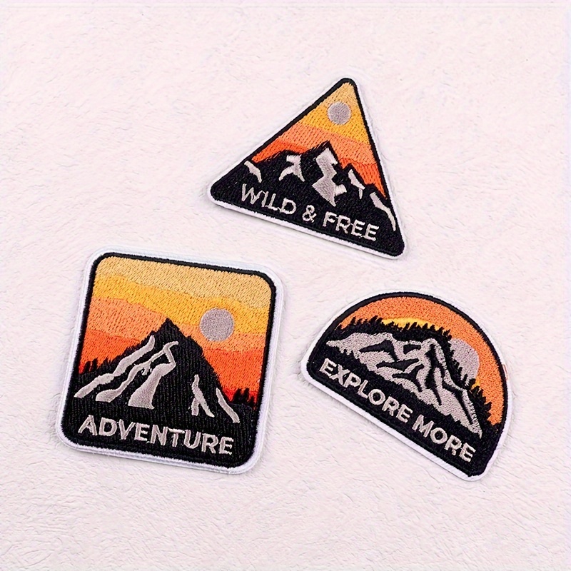 3pcs Mountain Sunset For Clothes Diy Outdoor Adventure Iron On Patches For Clothing Decoration