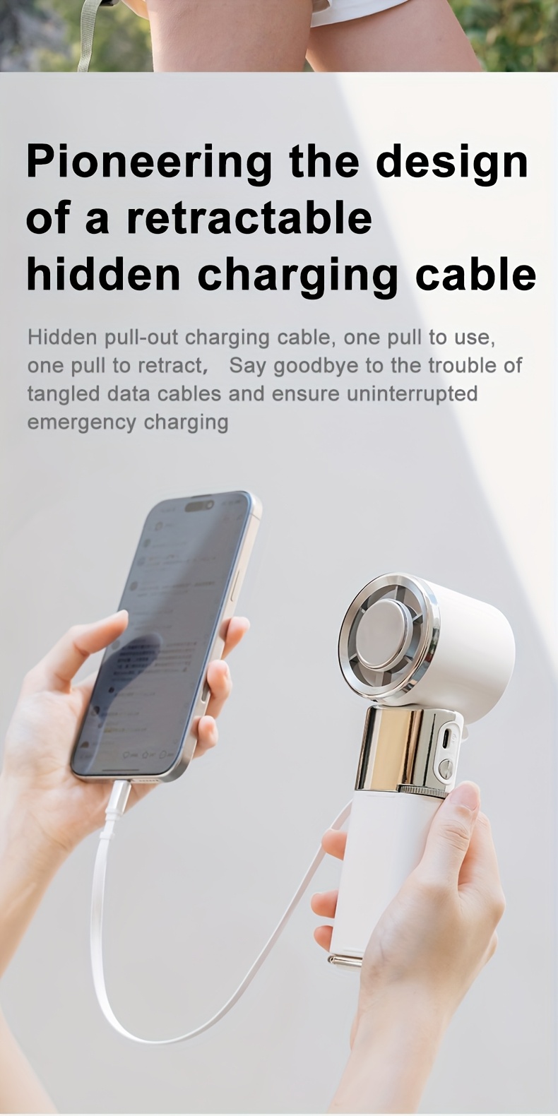 Handheld neck fan with a 130-degree adjustable head, built-in cooling pad on the fan surface for rapid temperature reduction, supports up to 10W fast charging via large 6000mAh battery, includes creative retractable lanyard and buckle strap