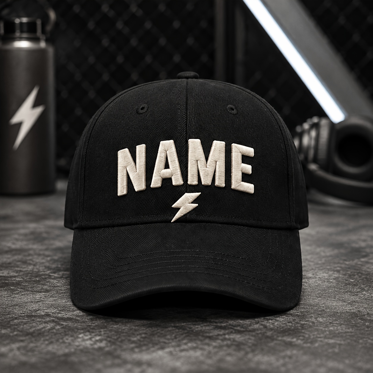 TEMU 1pc Custom Lightning Symbol Personalized Name Front Embroidery Baseball , 8 Color Selections, Adjustable Rear, Classic Curved Brim, For Daily