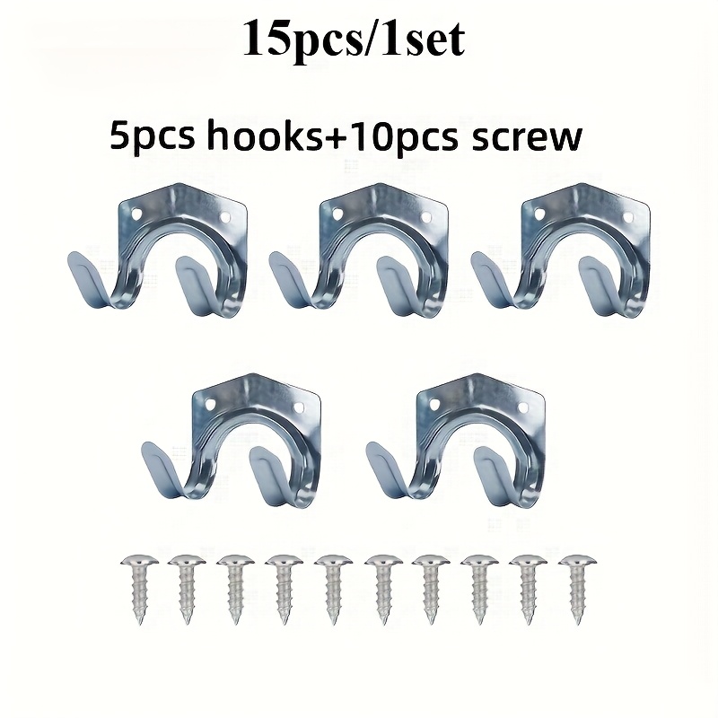 15pcs/1set Metal Wall Hooks With 10pcs Screws, Hanger For Garden Tools, Heavy-duty Garage Storage Organizer, Tool Holder For Shovels, Rakes, And More
