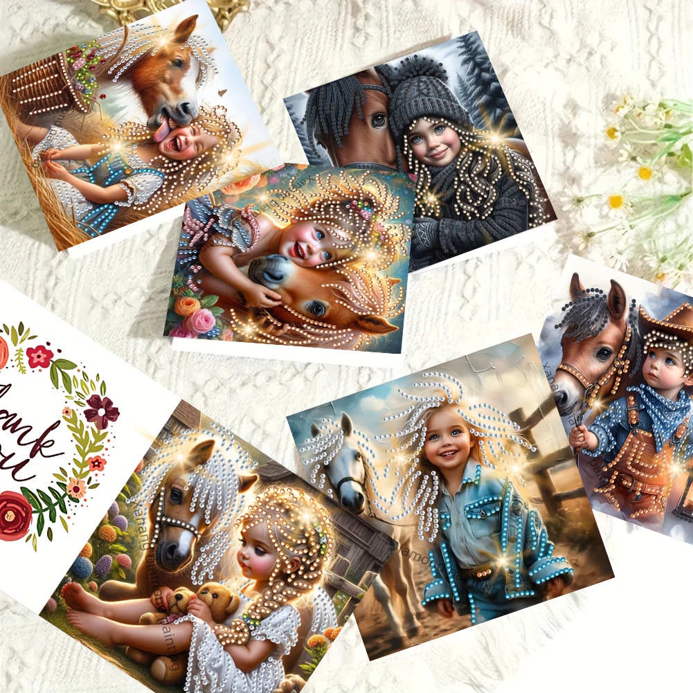 TEMU 6-Pack Vier Seizoenen DIY Diamantschilderij Wenskaarten - Grillige Cowboy