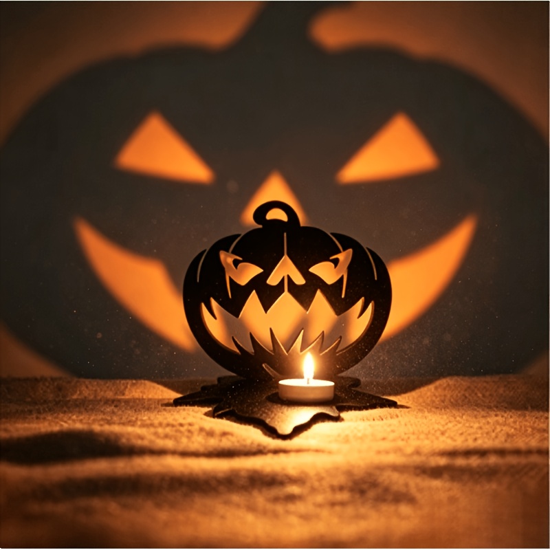 TEMU Vintage Distressed Pumpkin Candlestick Holder - Jack-o'-lantern Style, Suitable For Halloween And Christmas Decor, Indoor/outdoor Tabletop