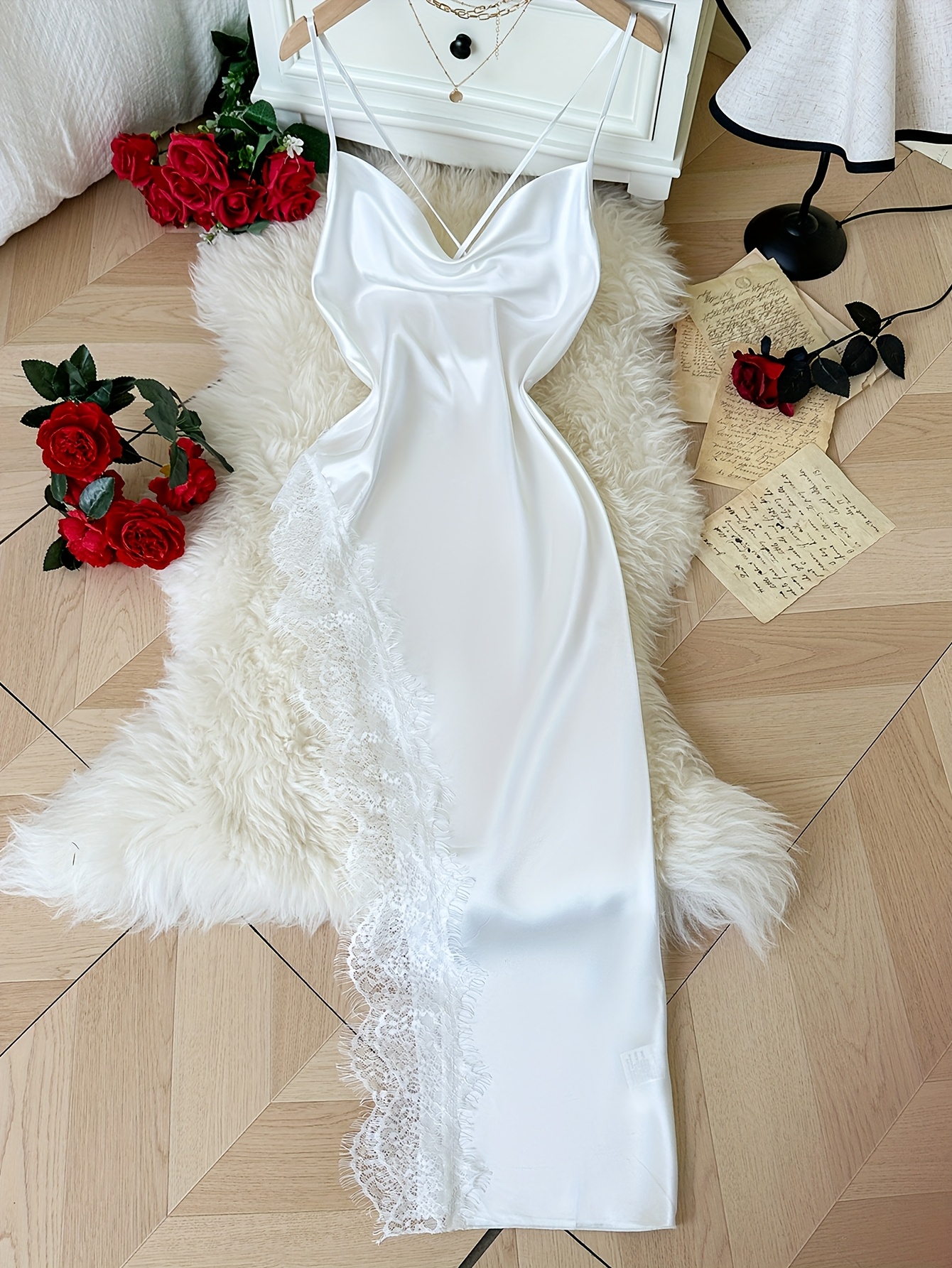 Ladies' Comfortable Casual Long Sleep Dress with a Layered Neckline And Straps