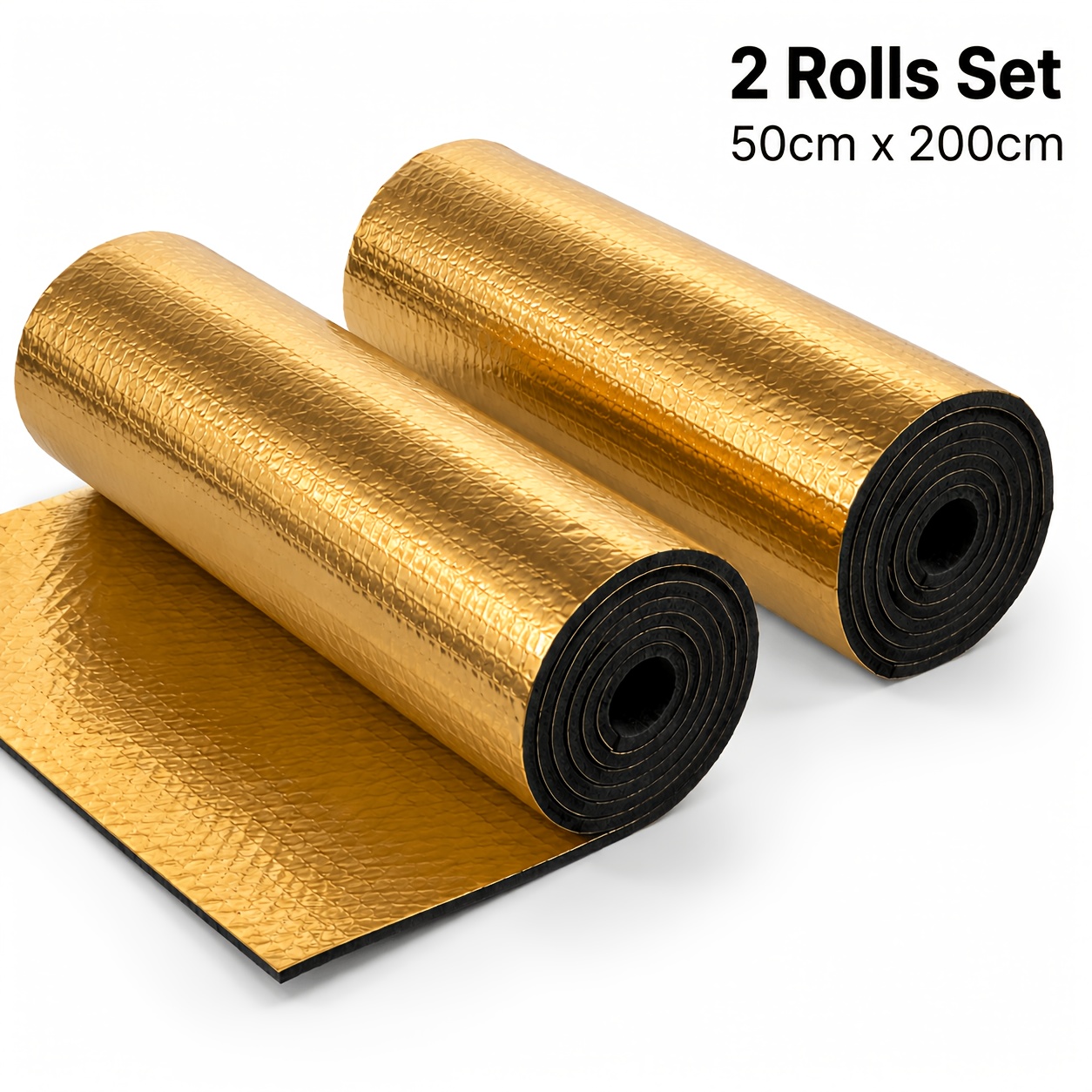 TEMU 2 Rolls Per Pack, Size (50cm X 200cm) 1cm Thick Car Golden Insulation Material, 2 Rolls, Self-adhesive Thermal Foam, Backing Made Of Paper, More