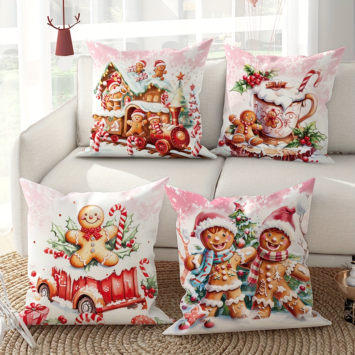

4pcs Set Christmas - , & In , , Red | & 18x18 Pillowcases For & Bedroom | Washable