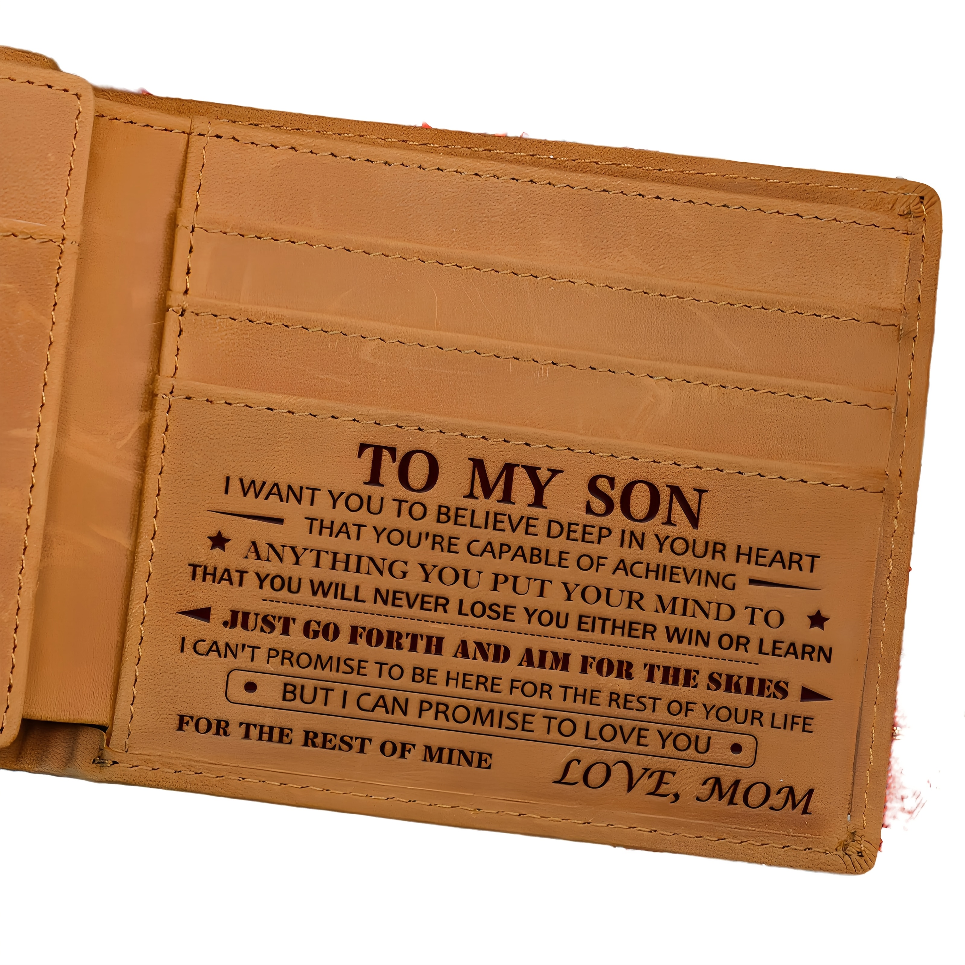 

Engraved Leather Wallet For Son - Gift From Mom With Inspirational Message, Bifold Design, Birthday, Graduation, Or Christmas, Casual Wallet Use | Wallet | Leather, Cute Wallet