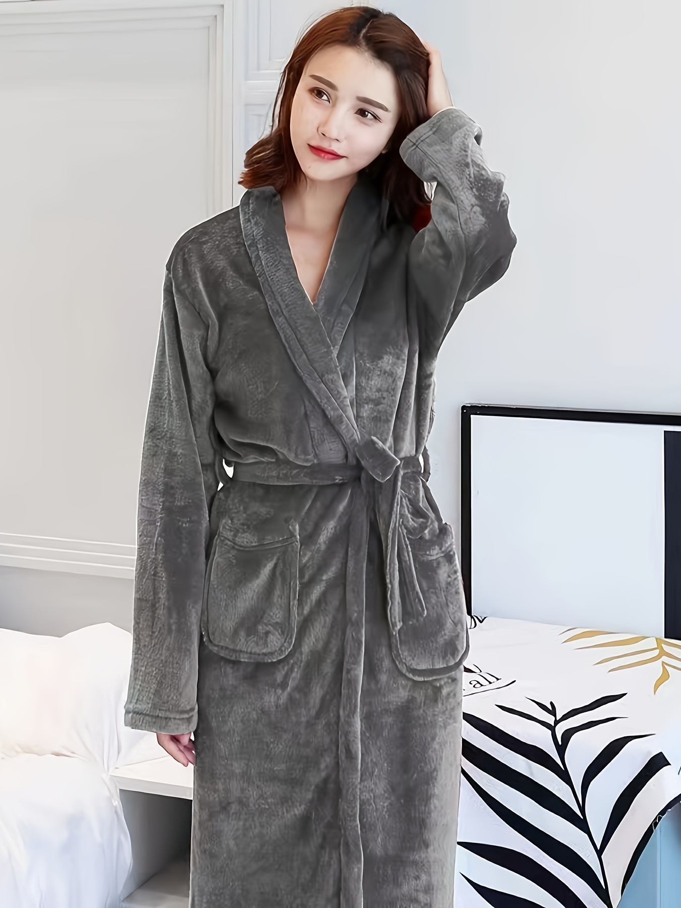 womens knee length dressing gown elegant polyester bathrobe women v neck knee length dressing