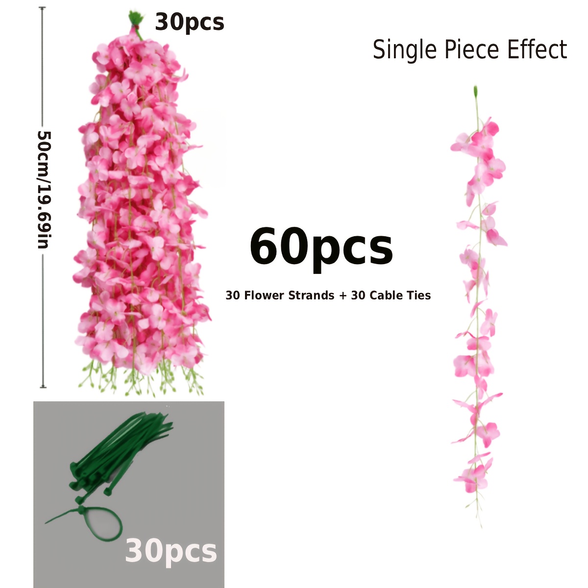 TEMU 60pcs Faux de Cerisier Rose Foncé Artificielle, Bande de Fleurs de Rose, Combinaison de de Fleurs. de Combinaison de Fleurs Faux, avec Fil de