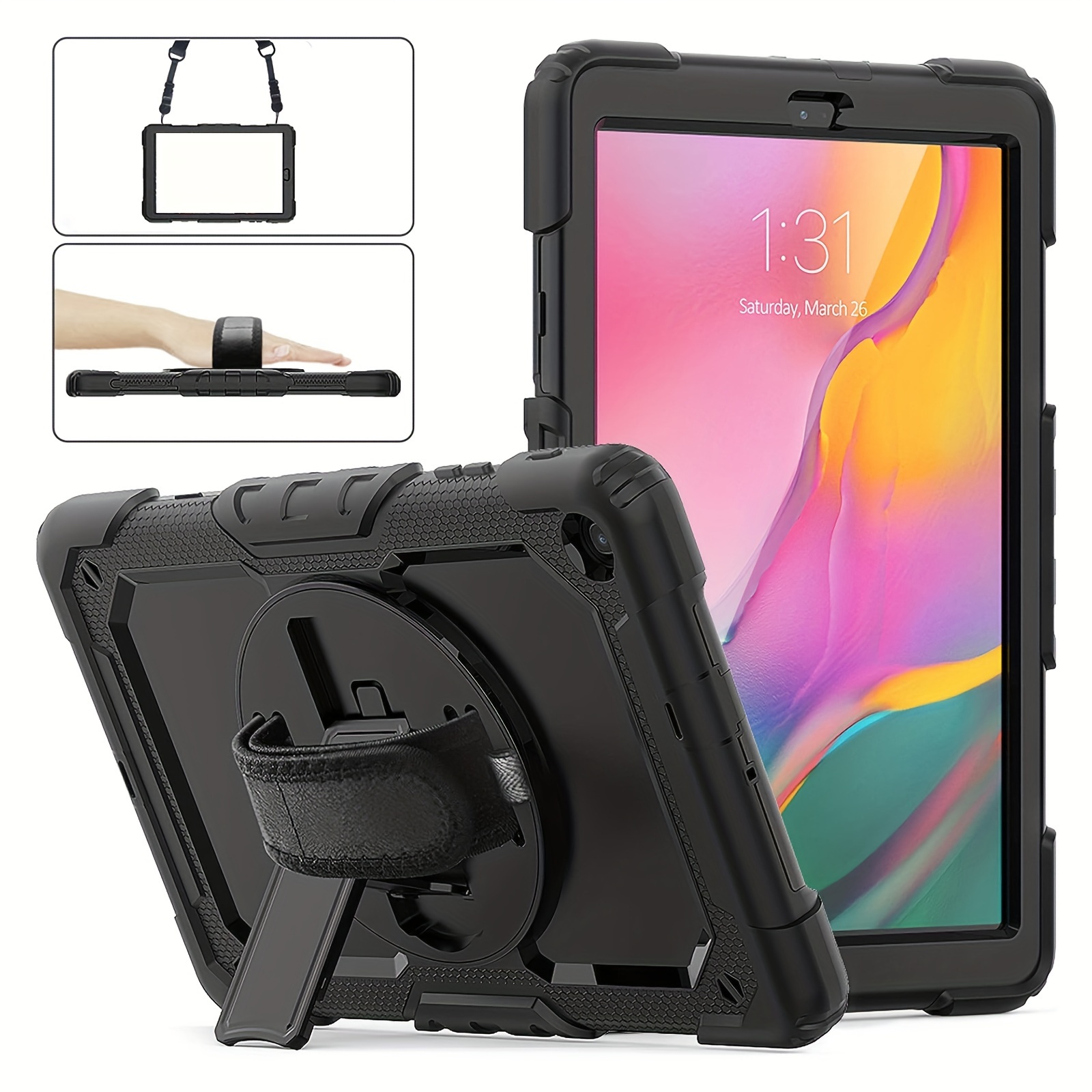 

Tablet Protective Case Compatible With Samsung 10.1 2019 | /t515 Shockproof And Case, Built-in Screen Protector, 360 Bracket, Hand Strap And Shoulder Strap, Suitable For 10.1 Inch