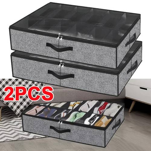 under bed shoe storage organiser for 24 pairs clear foldable shoe boxes w