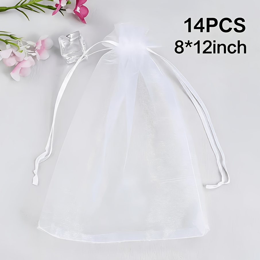 TEMU Gift For Her/him 14/34pcs 8" X 12" White Thickened Organza Drawstring Pouches, Extra Large Multipurpose Fabric Gift Bags For Wedding Favors,