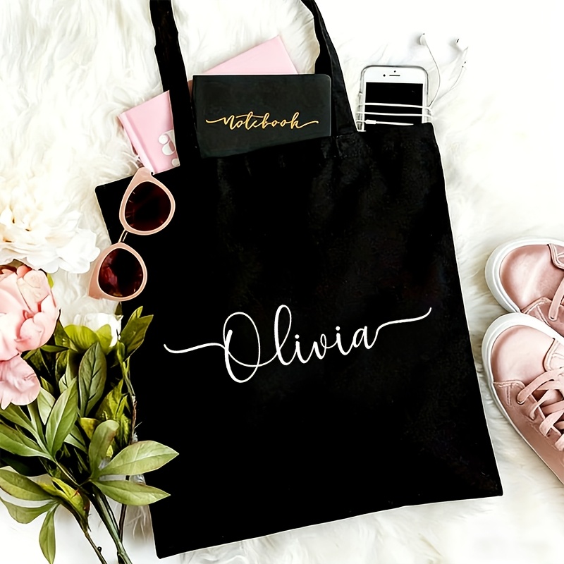 TEMU 1pc Custom Hand-written Name Personalized Tote Bag 1 Minimalist Gentle Style -friendly Square Body Customizable English Signature-style Name