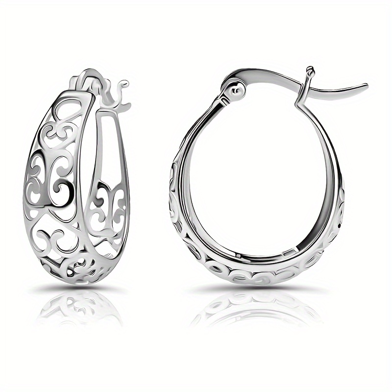 

925 Sterling Silver (including 3g) Hoop Earrings, Hollow And Retro, With Exquisite Gift Box