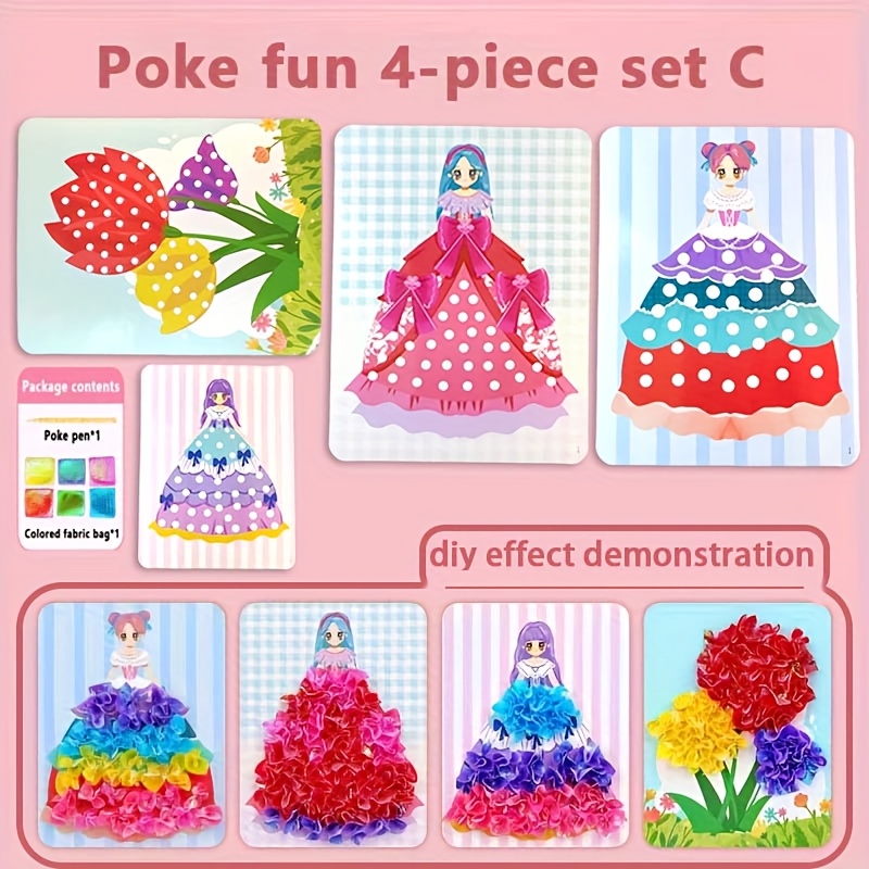 Image of 4pcs Set C-combination Hand-drawn Pop-up Book Fun Stickers Colorful Paper Craft Puzzle Toy Exercise , Creative Matching, Hand-drawn Stickers, Birthday Gift, Handmade